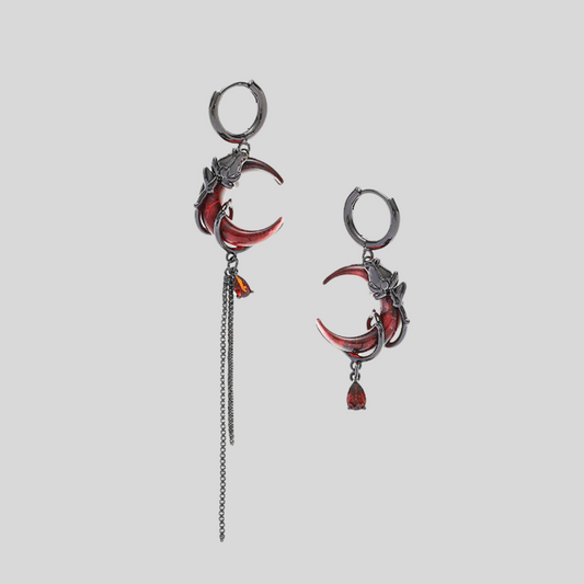 Red moon and black rose earring