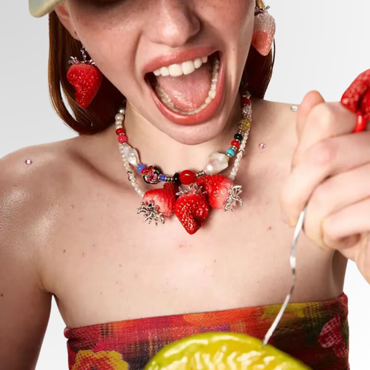 Enamel strawberry necklace