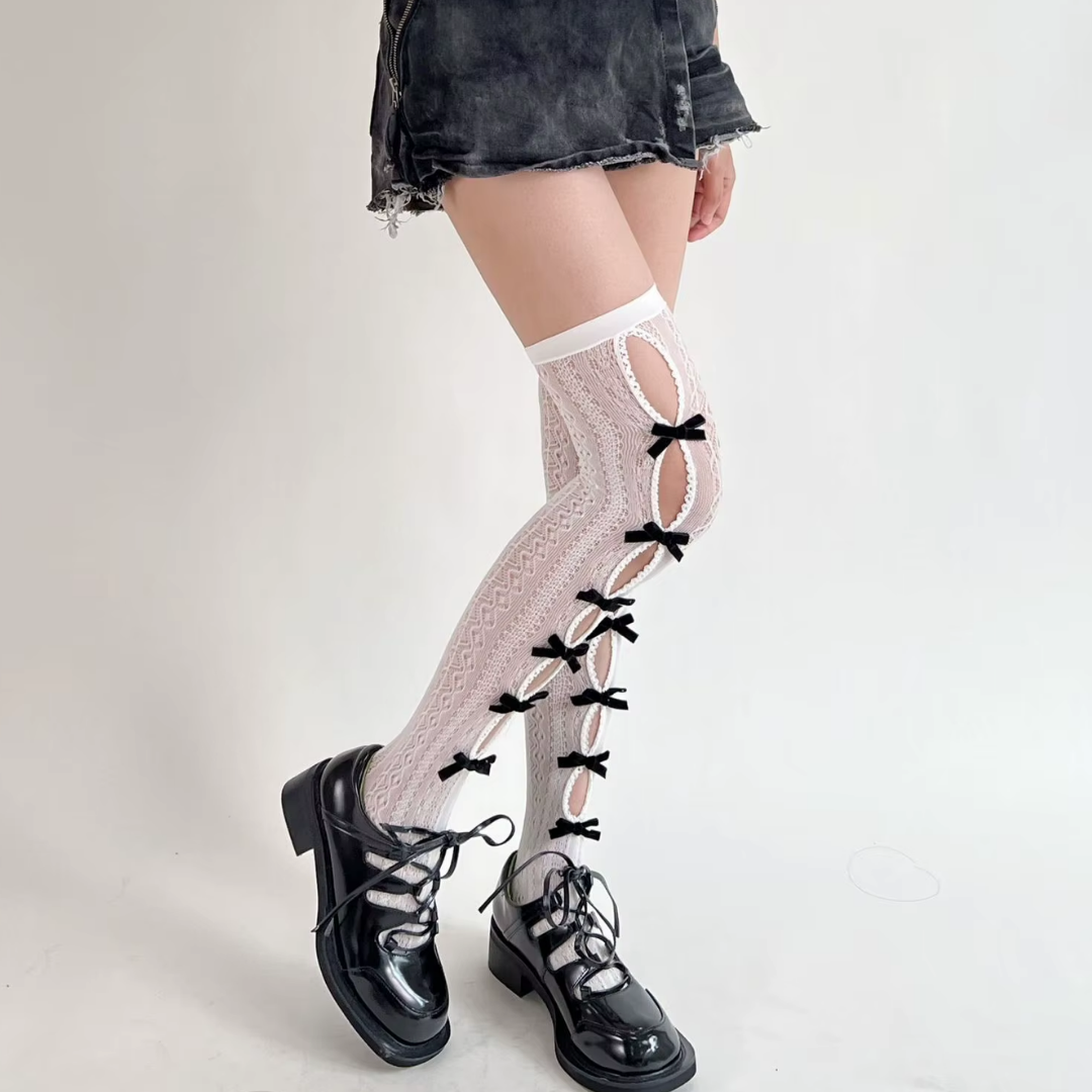 Bow Lace Thigh-High Stockings