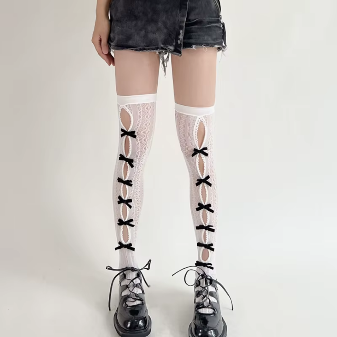 Bow Lace Thigh-High Stockings